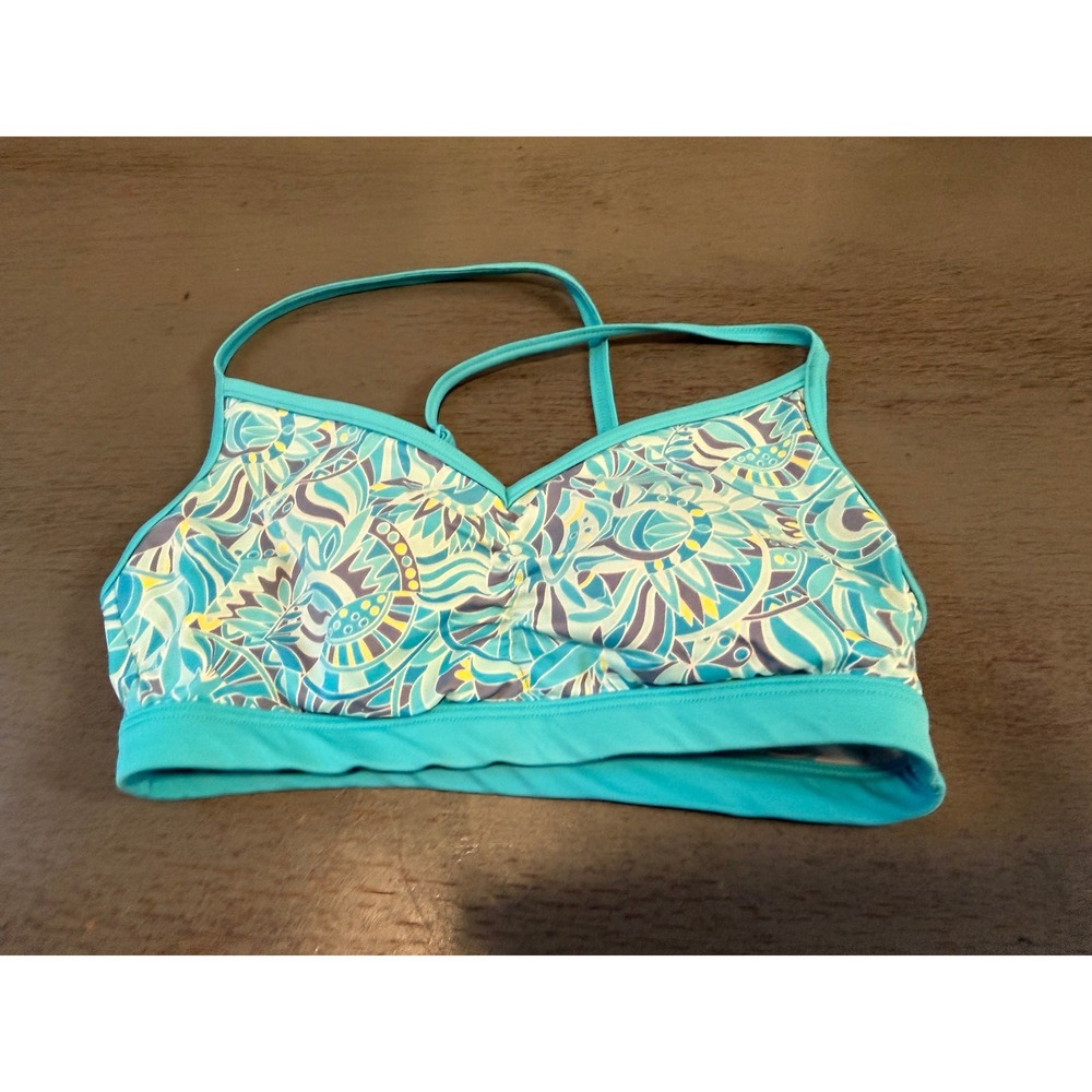 LL Bean Turquoise Floral Paisley Bikini Swim Top UPF 50+ Size 8 Reg 287870